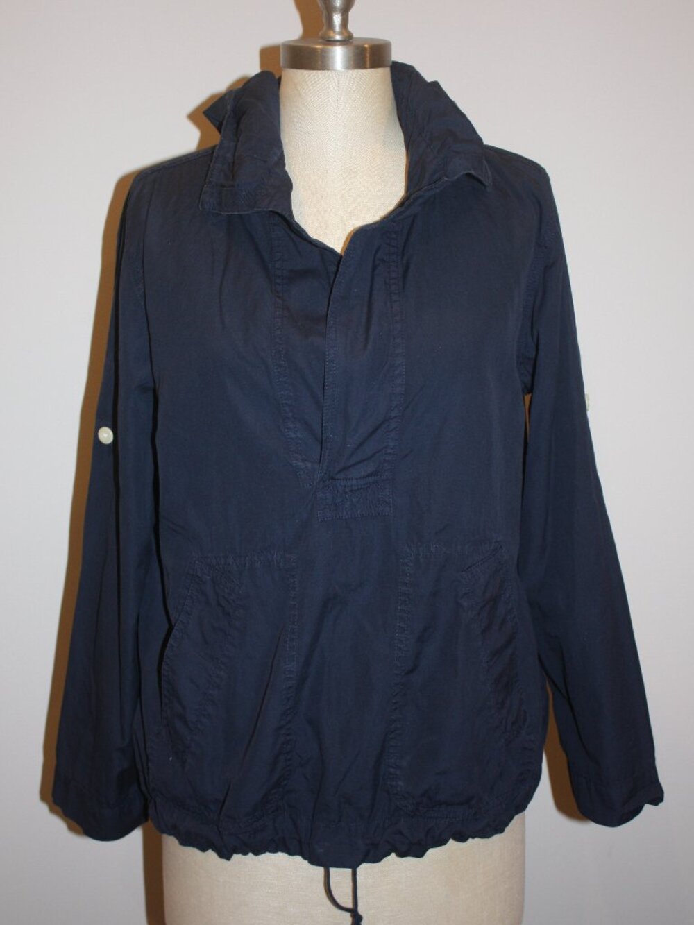 J.CREW NAVY BLUE LIGHTWEIGHT COTTON HOODED WINDBREAKER PARKA - XS 2 4